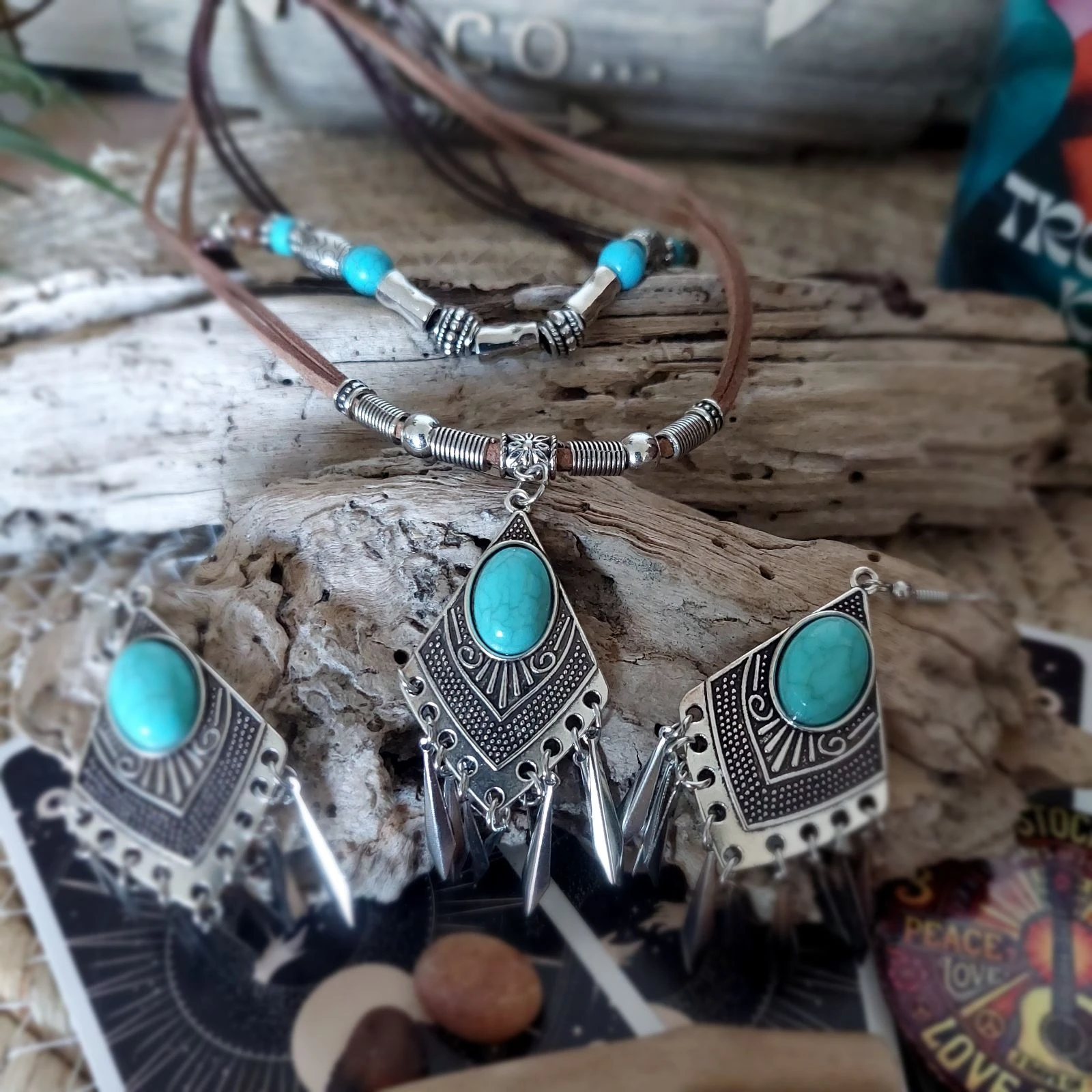 Bohème set leer en touw, Maya waterval turquoise, chocolade – photo 11